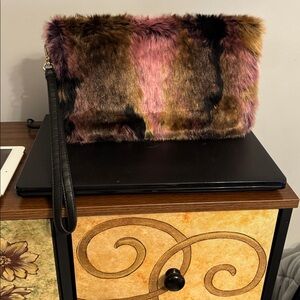 Juicy Couture Pink, Brown & Black Faux Fur Wristlet Clutch